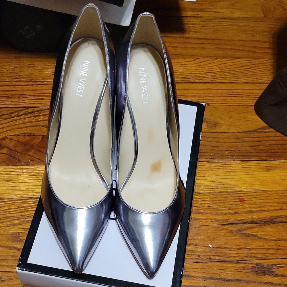 Nine West Shiny Silver Heels